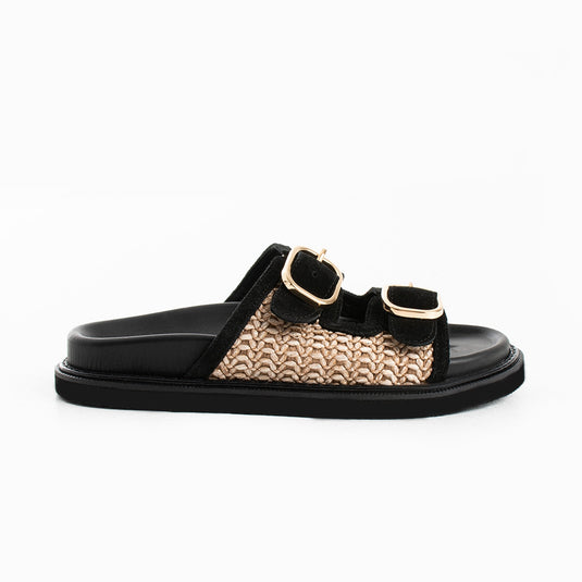 Walviss Klein Kadin Hasir Çift Tokali Siyah Terlik