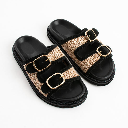 Walviss Klein Kadin Hasir Çift Tokali Siyah Terlik