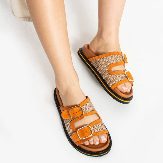 Walviss Klein Kadin Hasir Çift Tokali Turuncu Terlik