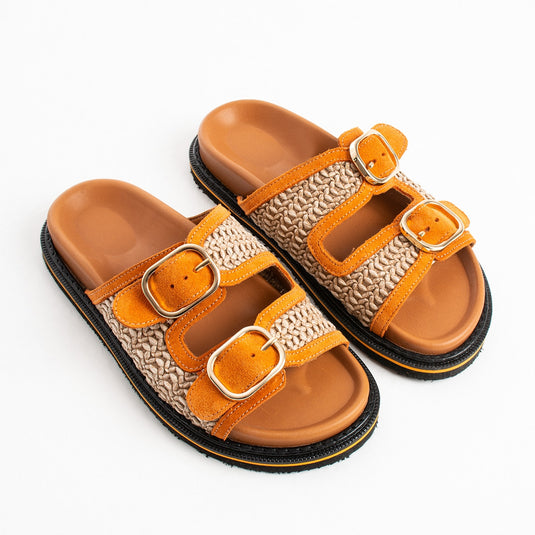 Walviss Klein Kadin Hasir Çift Tokali Turuncu Terlik