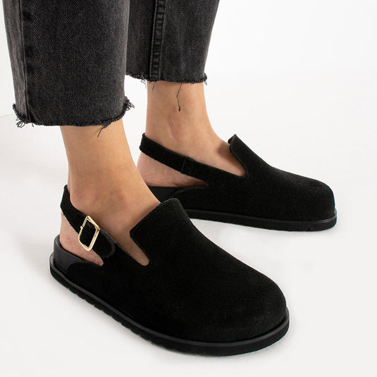 Walviss Leon Kadın Hakiki Deri Tek Tokalı Siyah Sandalet