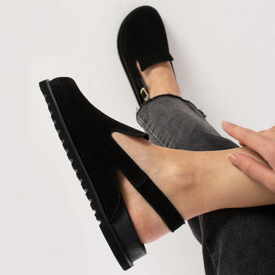 Walviss Leon Kadın Hakiki Deri Tek Tokalı Siyah Sandalet