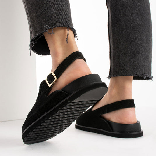 Walviss Leon Kadın Hakiki Deri Tek Tokalı Siyah Sandalet