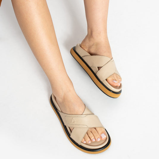 Walviss Luiza Kadin Hakiki Deri Bagciksiz Bej Terlik