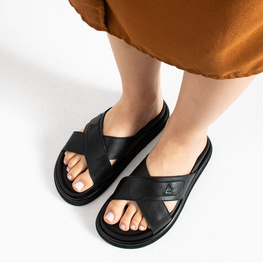 Walviss Luiza Kadin Hakiki Deri Bagciksiz Siyah Terlik