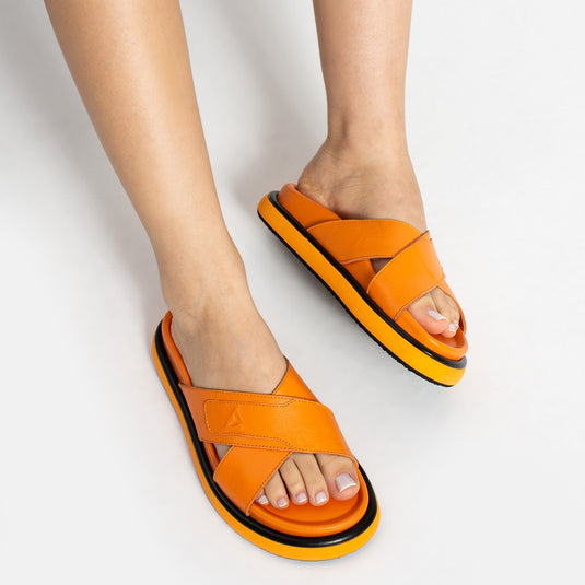 Walviss Luiza Kadin Hakiki Deri Bagciksiz Turuncu Terlik