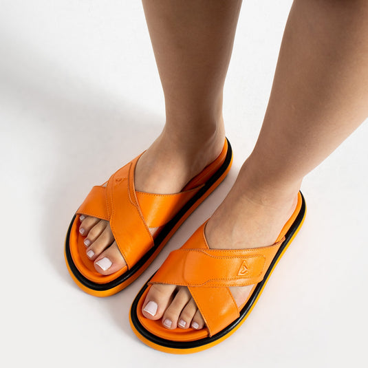 Walviss Luiza Kadin Hakiki Deri Bagciksiz Turuncu Terlik