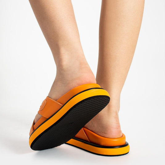 Walviss Luiza Kadin Hakiki Deri Bagciksiz Turuncu Terlik