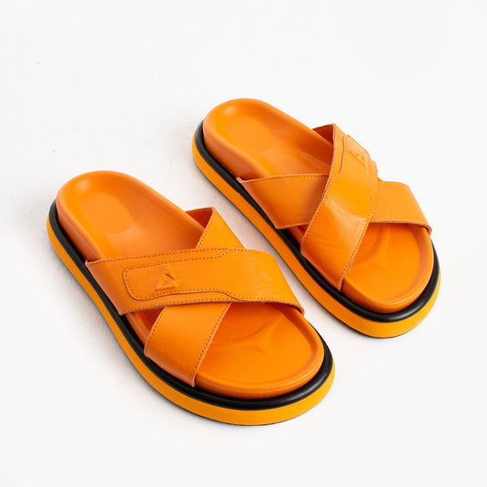 Walviss Luiza Kadin Hakiki Deri Bagciksiz Turuncu Terlik