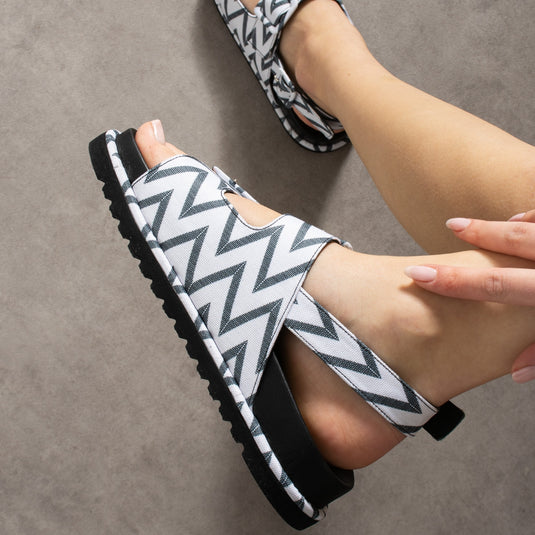 Walviss Madidi Hakiki Deri Çift Tokali Beyaz Siyah Sandalet