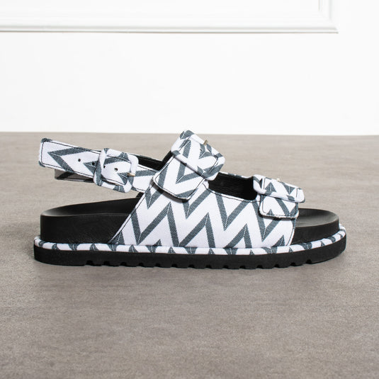 Walviss Madidi Hakiki Deri Çift Tokali Beyaz Siyah Sandalet