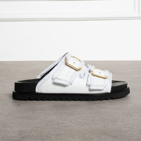 Walviss Magnetti Hakiki Deri Çift Tokali Beyaz Terlik