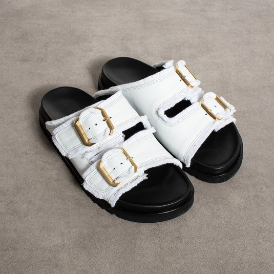 Walviss Magnetti Hakiki Deri Çift Tokali Beyaz Terlik