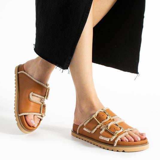 Walviss Magnetti Hakiki Deri Çift Tokali Coconat Terlik