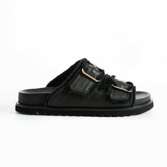 Walviss Magnetti Hakiki Deri Çift Tokali Siyah Terlik