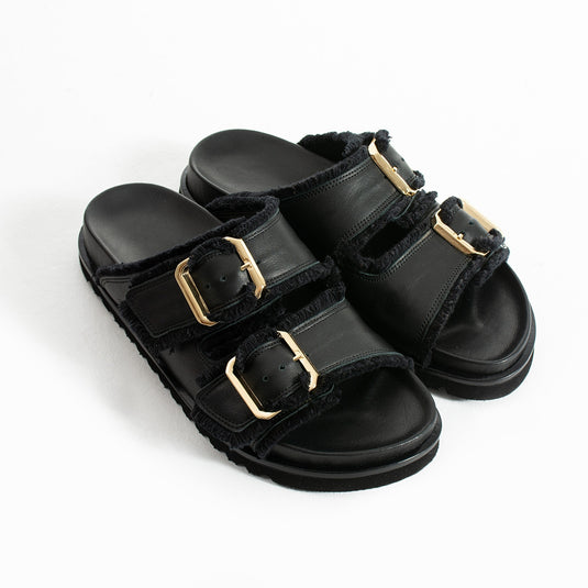 Walviss Magnetti Hakiki Deri Çift Tokali Siyah Terlik