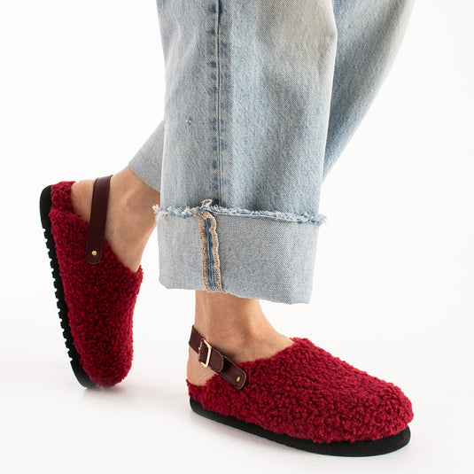 Walviss Moshe Kadin Kürklü Tek Tokali Bordo Sandalet