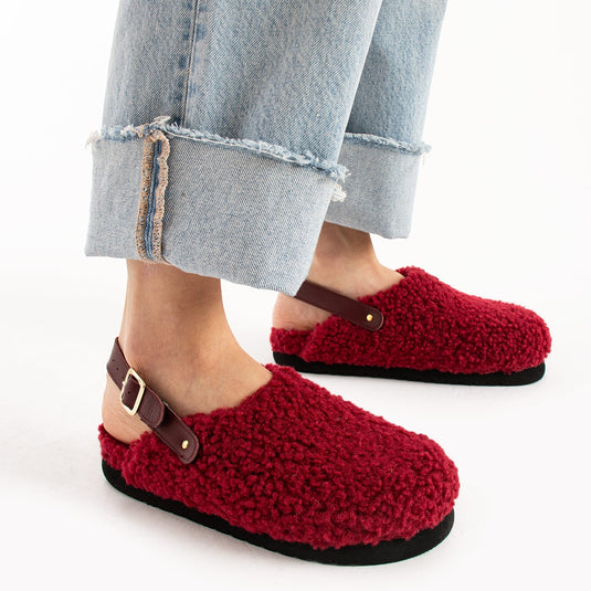 Walviss Moshe Kadin Kürklü Tek Tokali Bordo Sandalet