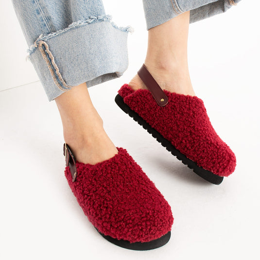 Walviss Moshe Kadin Kürklü Tek Tokali Bordo Sandalet