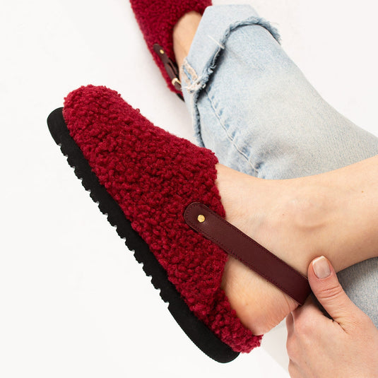 Walviss Moshe Kadin Kürklü Tek Tokali Bordo Sandalet