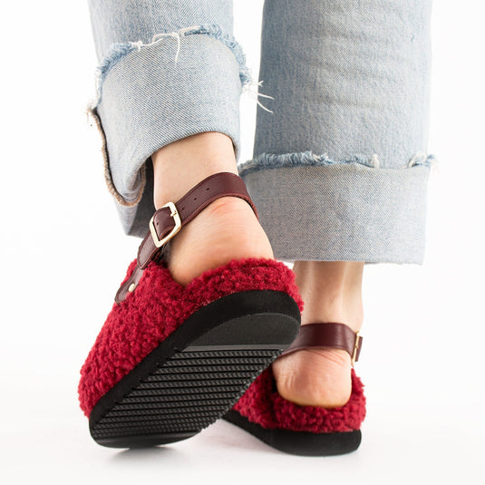 Walviss Moshe Kadin Kürklü Tek Tokali Bordo Sandalet