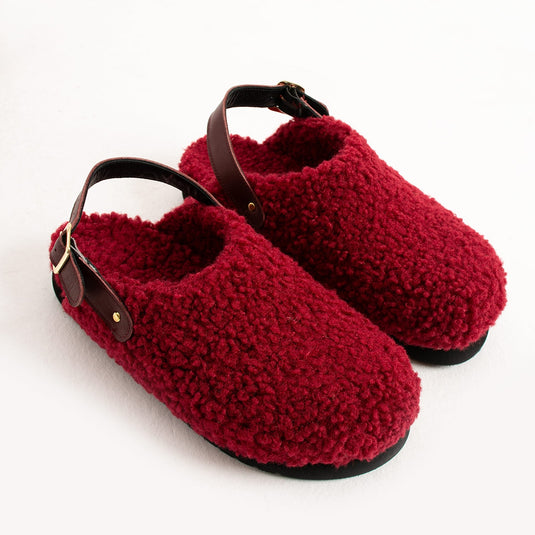 Walviss Moshe Kadin Kürklü Tek Tokali Bordo Sandalet