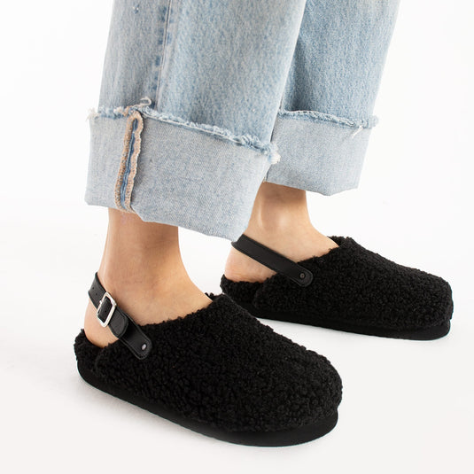 Walviss Moshe Kadin Kürklü Tek Tokali Siyah Sandalet