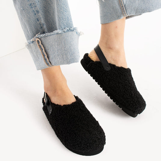 Walviss Moshe Kadin Kürklü Tek Tokali Siyah Sandalet