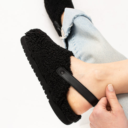 Walviss Moshe Kadin Kürklü Tek Tokali Siyah Sandalet