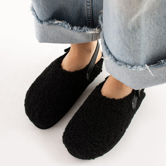 Walviss Moshe Kadin Kürklü Tek Tokali Siyah Sandalet