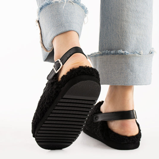 Walviss Moshe Kadin Kürklü Tek Tokali Siyah Sandalet