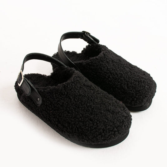 Walviss Moshe Kadin Kürklü Tek Tokali Siyah Sandalet