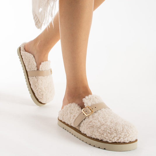 Walviss Mufy Kadin Kürklü Tek Tokali Ekru Terlik