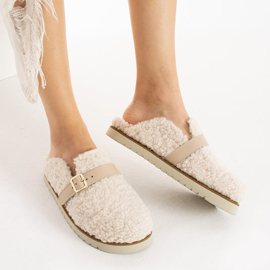 Walviss Mufy Kadin Kürklü Tek Tokali Ekru Terlik