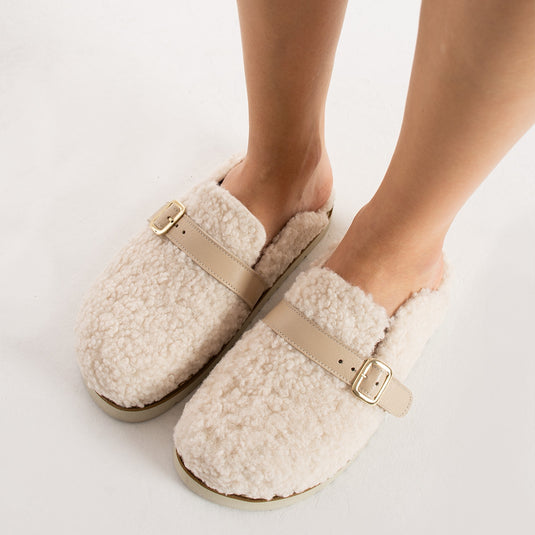 Walviss Mufy Kadin Kürklü Tek Tokali Ekru Terlik