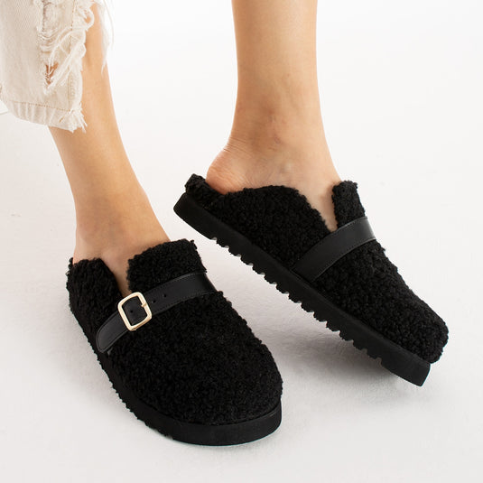 Walviss Mufy Kadin Kürklü Tek Tokali Siyah Terlik