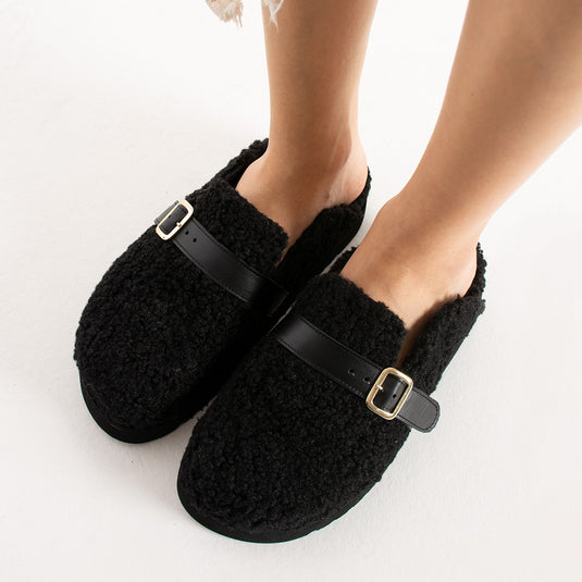 Walviss Mufy Kadin Kürklü Tek Tokali Siyah Terlik