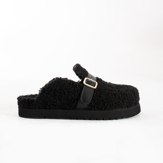 Walviss Mufy Kadin Kürklü Tek Tokali Siyah Terlik