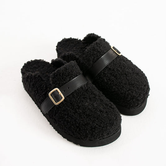 Walviss Mufy Kadin Kürklü Tek Tokali Siyah Terlik