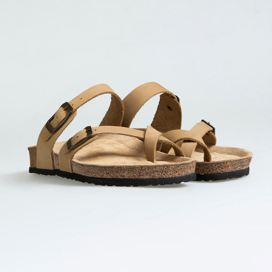 Walviss Osire Kadin Hakiki Deri Çift Tokali Bej Terlik