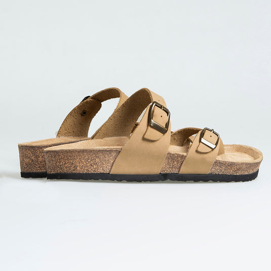 Walviss Osire Kadin Hakiki Deri Çift Tokali Bej Terlik