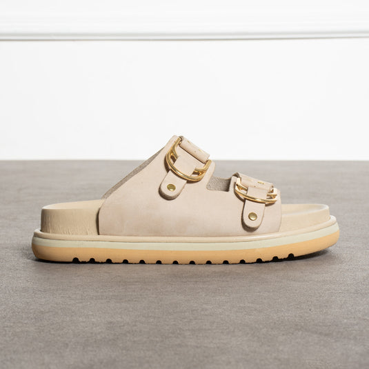 Walviss Osso Kadin Hakiki Deri Çift Tokali Ekru Terlik