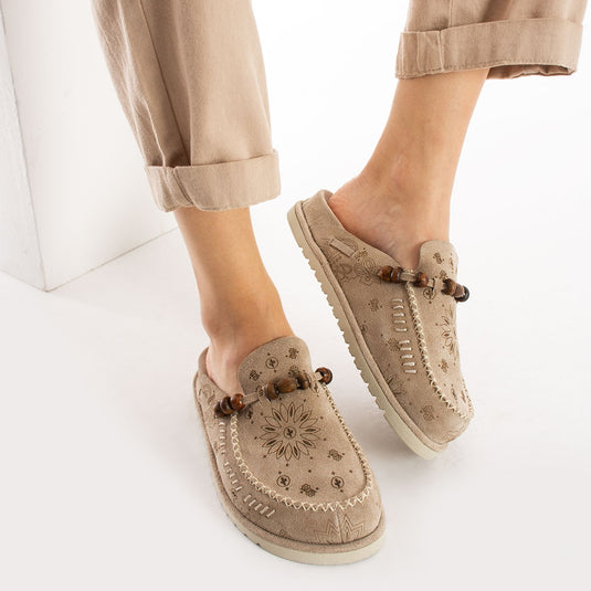 Walviss Rustica Kadin Hakiki Deri Bagciksiz Bej Terlik