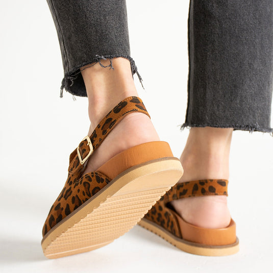 Walviss Safari Kadin Hakiki Deri Tek Tokali Coconat Leopar Sandalet