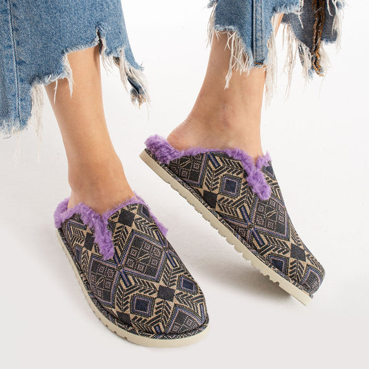 Walviss Savora Kadin Kumas Pelus Bagciksiz Mor Terlik