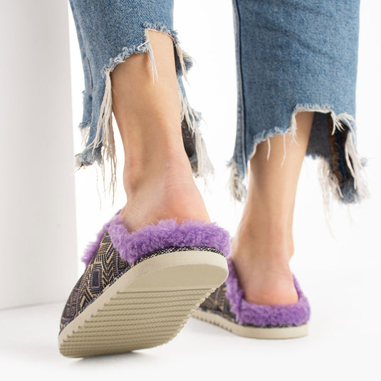 Walviss Savora Kadin Kumas Pelus Bagciksiz Mor Terlik