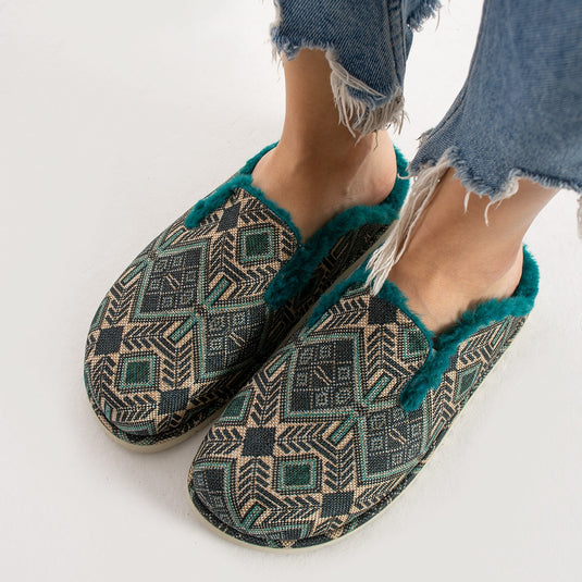 Walviss Savora Kadin Kumas Pelus Bagciksiz Petrol Yesili Terlik