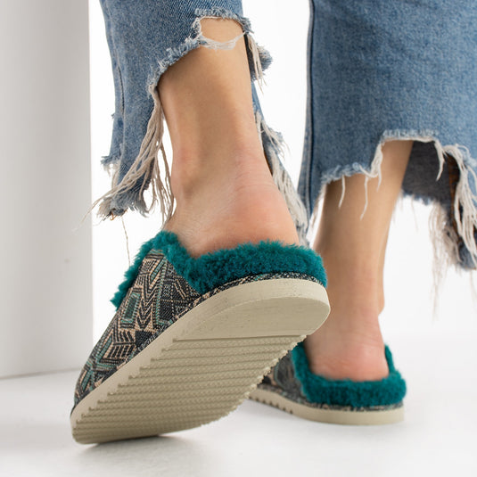 Walviss Savora Kadin Kumas Pelus Bagciksiz Petrol Yesili Terlik