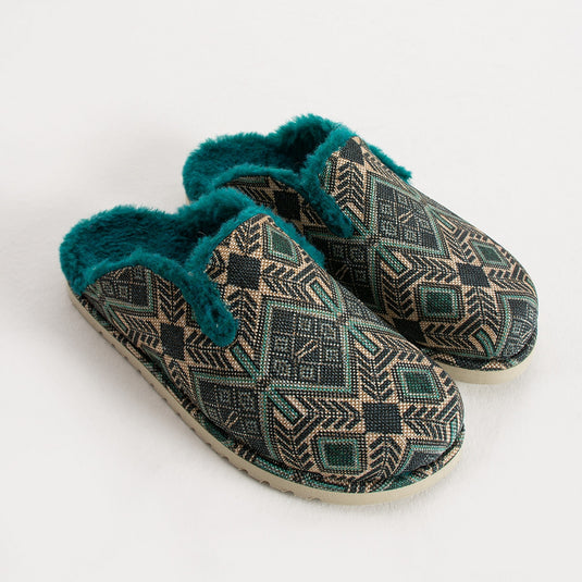 Walviss Savora Kadin Kumas Pelus Bagciksiz Petrol Yesili Terlik