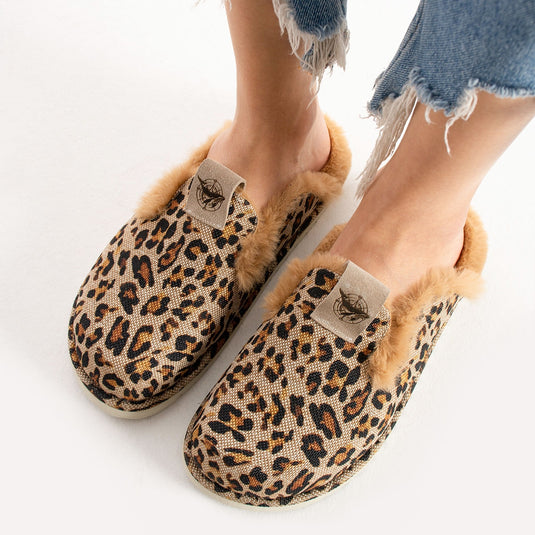 Walviss Savora Kadin Kumas Pelus Bagciksiz Siyah Leopar Terlik